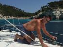 Boat Maintenance - Sanding Teak Rail : Menorca